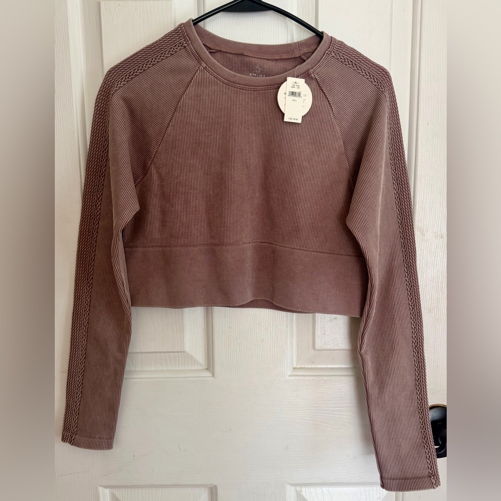 ARIE offline Cropped Ribbed Long-Sleeve Top - Dusty Mauve burnout